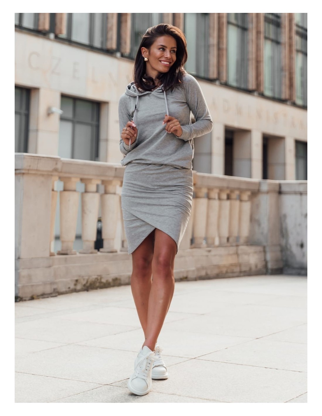 Women\'s sports set, skirt and hoodie, gray FI697 - Online store - Boutique